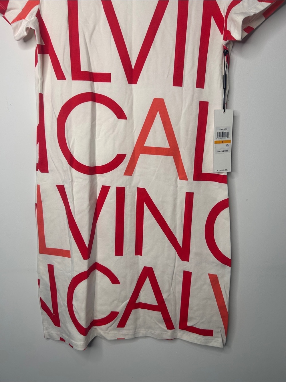 Calvin Klein White Tee Dress with Bold Red Logo - Picture 5 of 6